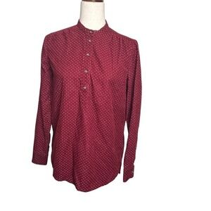 Lands End Corduroy Henley Polka Dot Long Sleeve‎ Top Cotton Blouse Womens Size 4